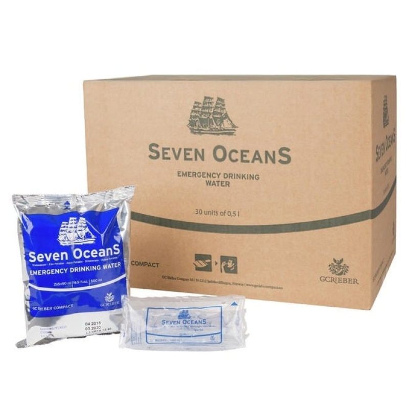 Seven Oceans nooddrinkwater doos 30 x 500 ml (15 liter) steriel verpakt lang houdbaar drinkwater voor noodpakket